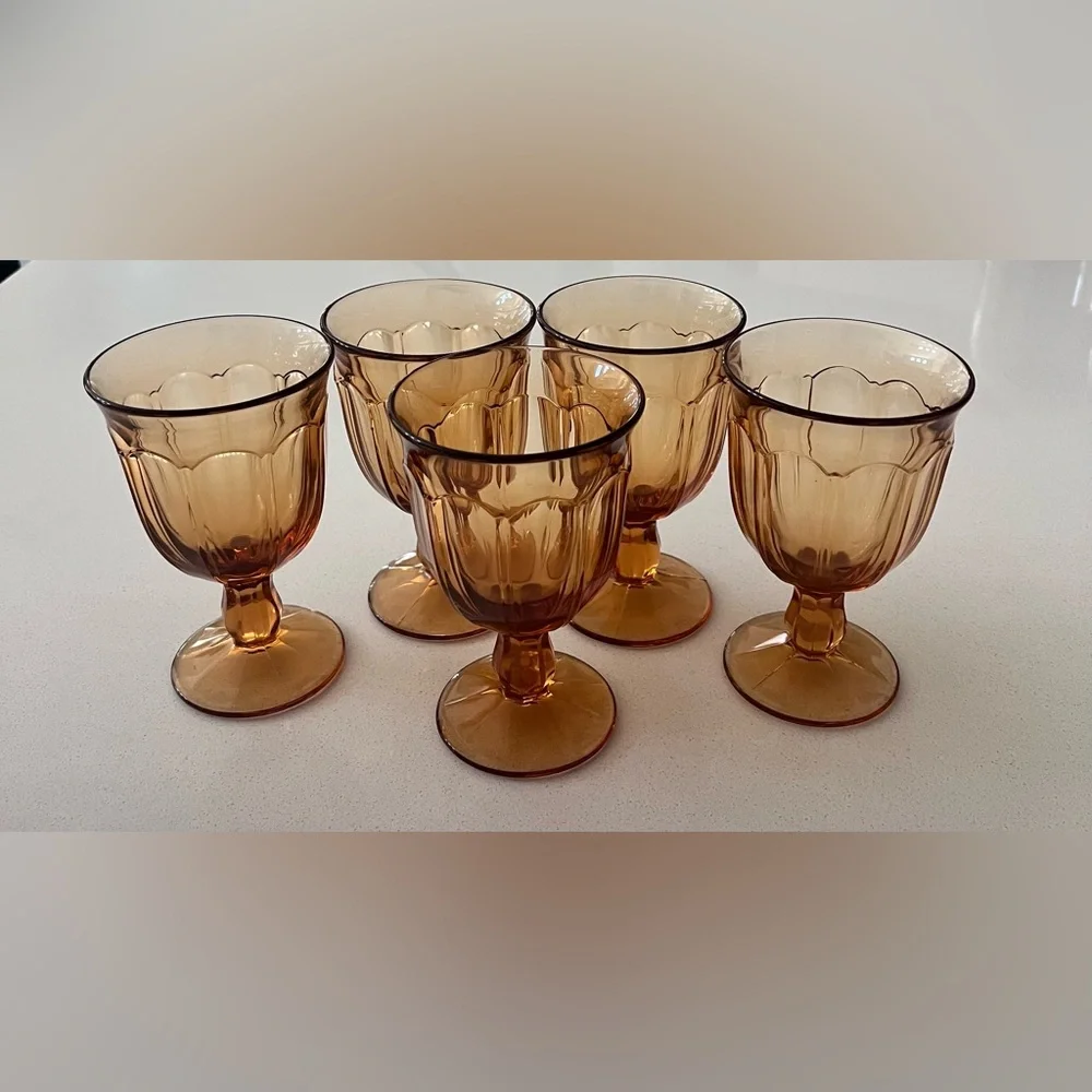 Vintage‎ Noritake Water Goblets Provincial Amber 5.75” Japan Set of 5